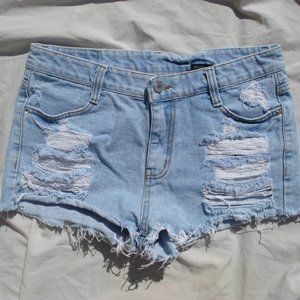 Distressed jean shorts